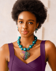Amora Chunky Pearl Heart Chain - Rainbow Teal,Necklaces, Sassy Jones,