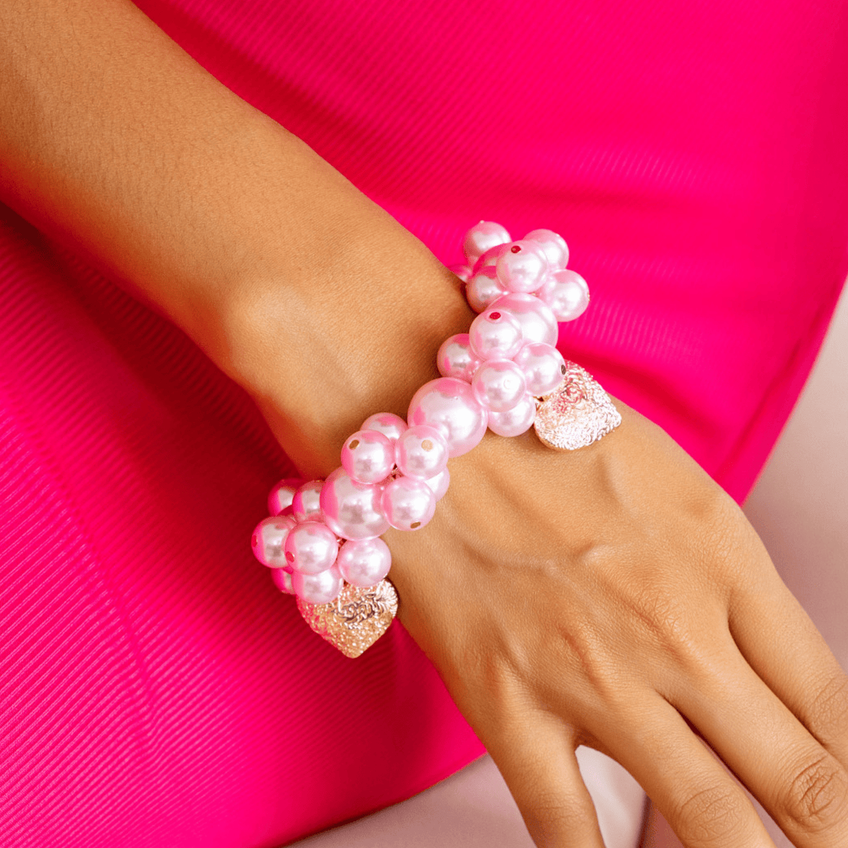 Elegant Pink Leather Bracelet with Pink Faux Pearl Azuro Republic Nappa Leather Bracelet | Men main image 2