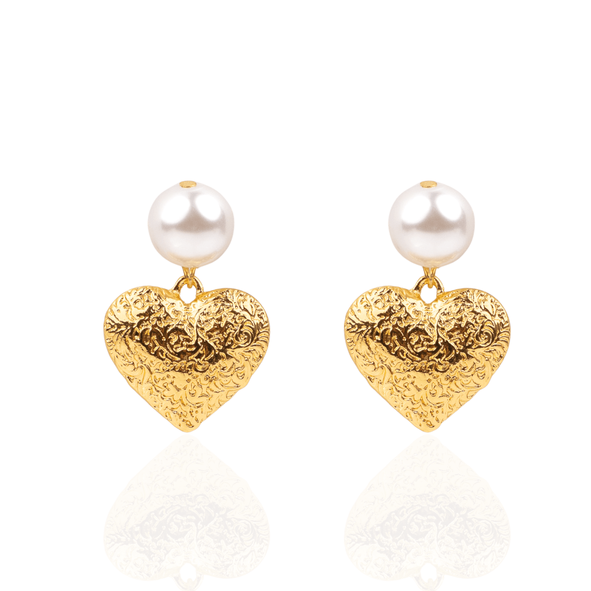 Amora Pearl Heart Dangles - Ivory/Gold,Earrings, Sassy Jones,
