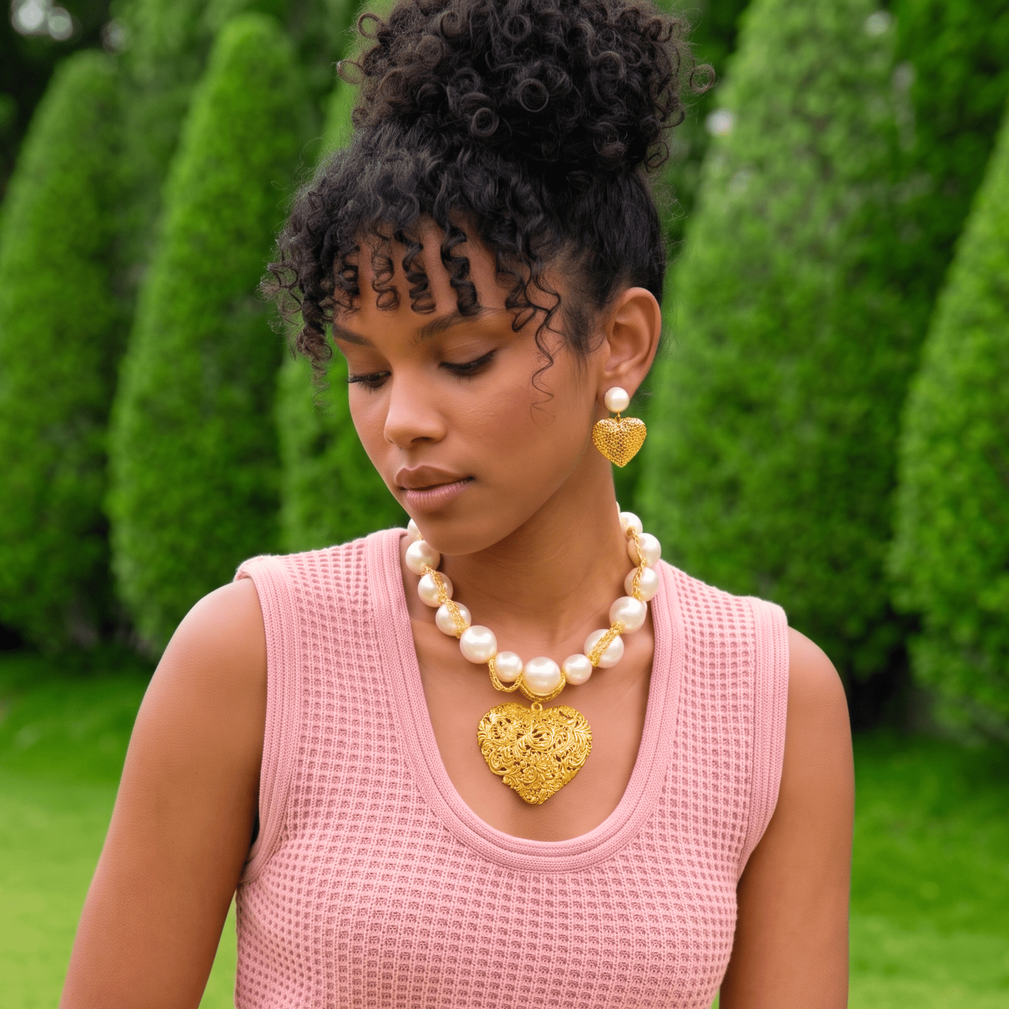 Amora Pearl Heart Dangles - Ivory/Gold,Earrings, Sassy Jones,