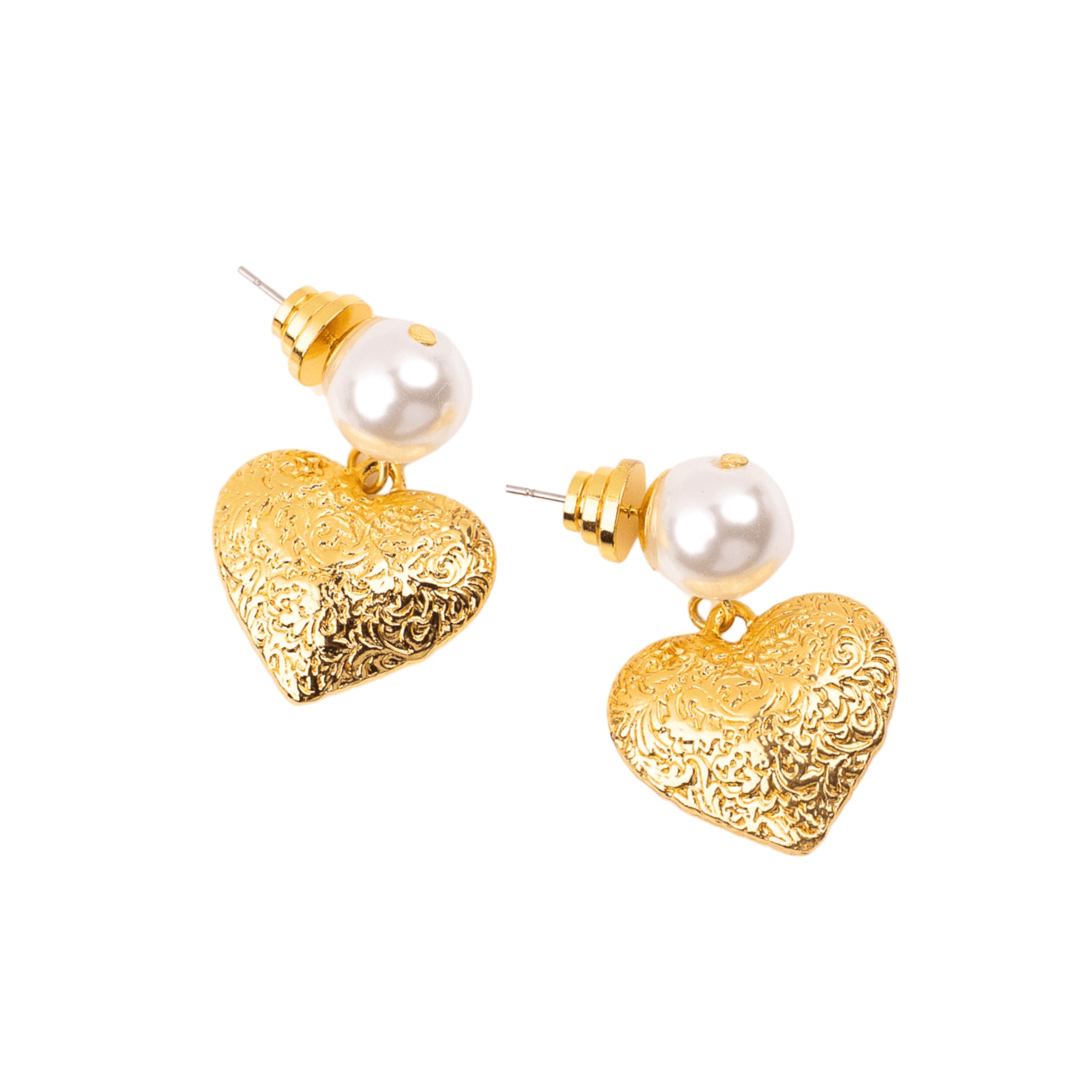 Amora Pearl Heart Dangles - Ivory/Gold,Earrings, Sassy Jones,