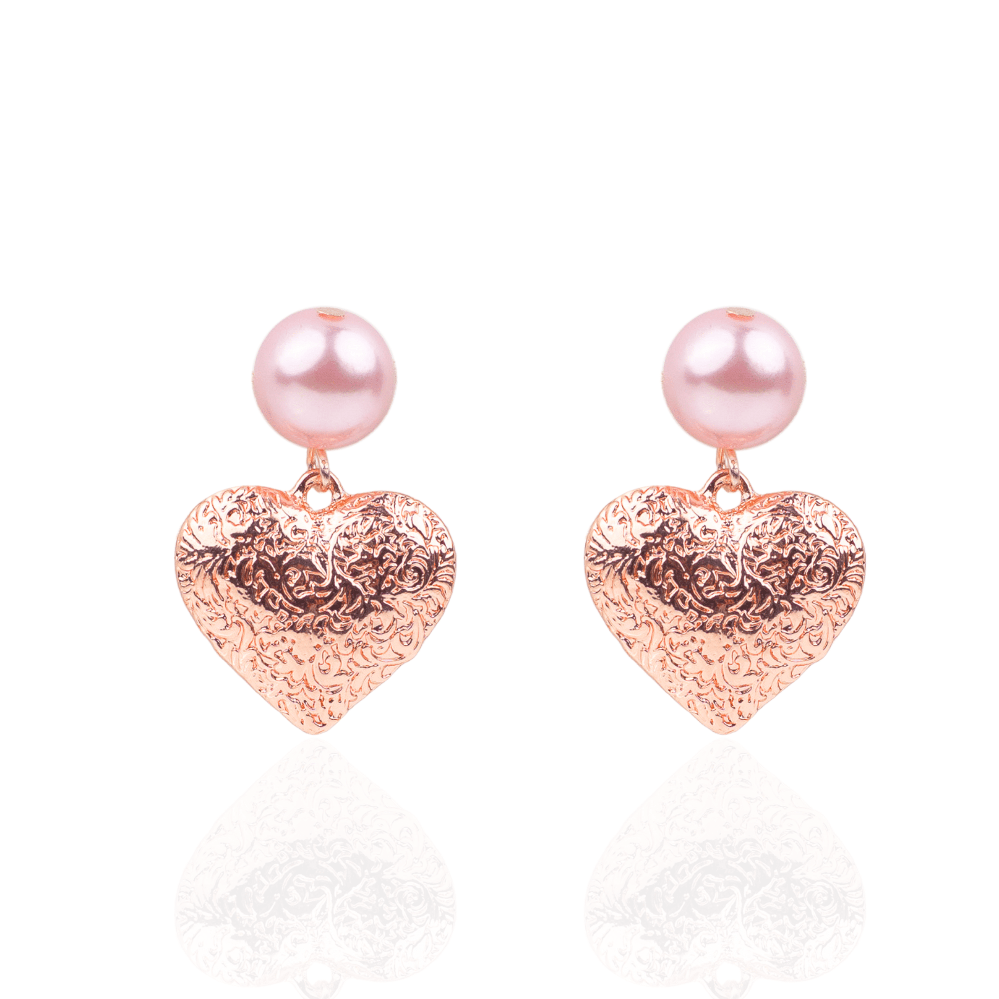 Amora Pearl Heart Dangles - Pink/Rose Gold,Earrings, Sassy Jones,