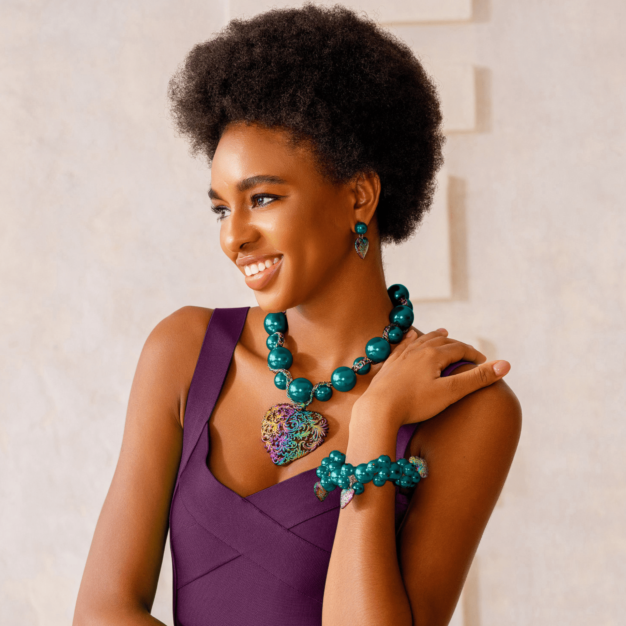 Amora Pearl Heart Dangles - Rainbow Teal,Earrings, Sassy Jones,