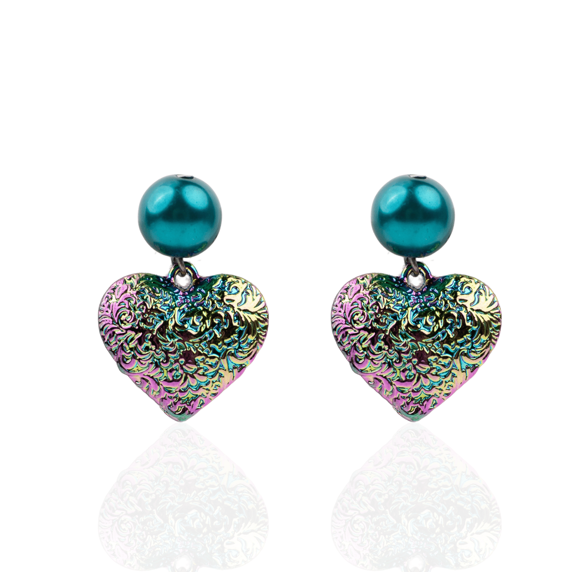 Amora Pearl Heart Dangles - Rainbow Teal | Sassy Jones Amora Pearl Heart Dangles - Rainbow Teal | Sassy Jones