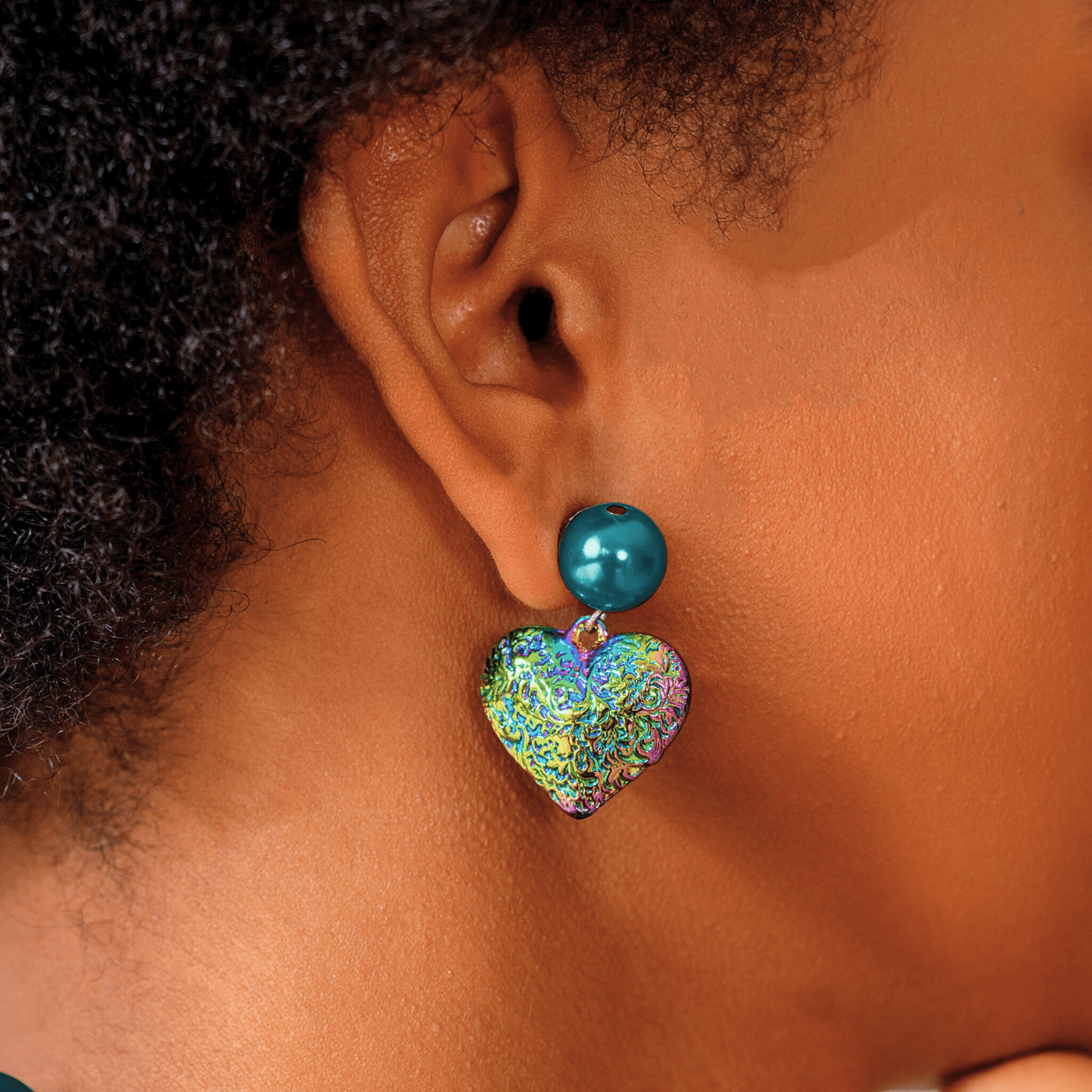 Amora Pearl Heart Dangles - Rainbow Teal,Earrings, Sassy Jones,