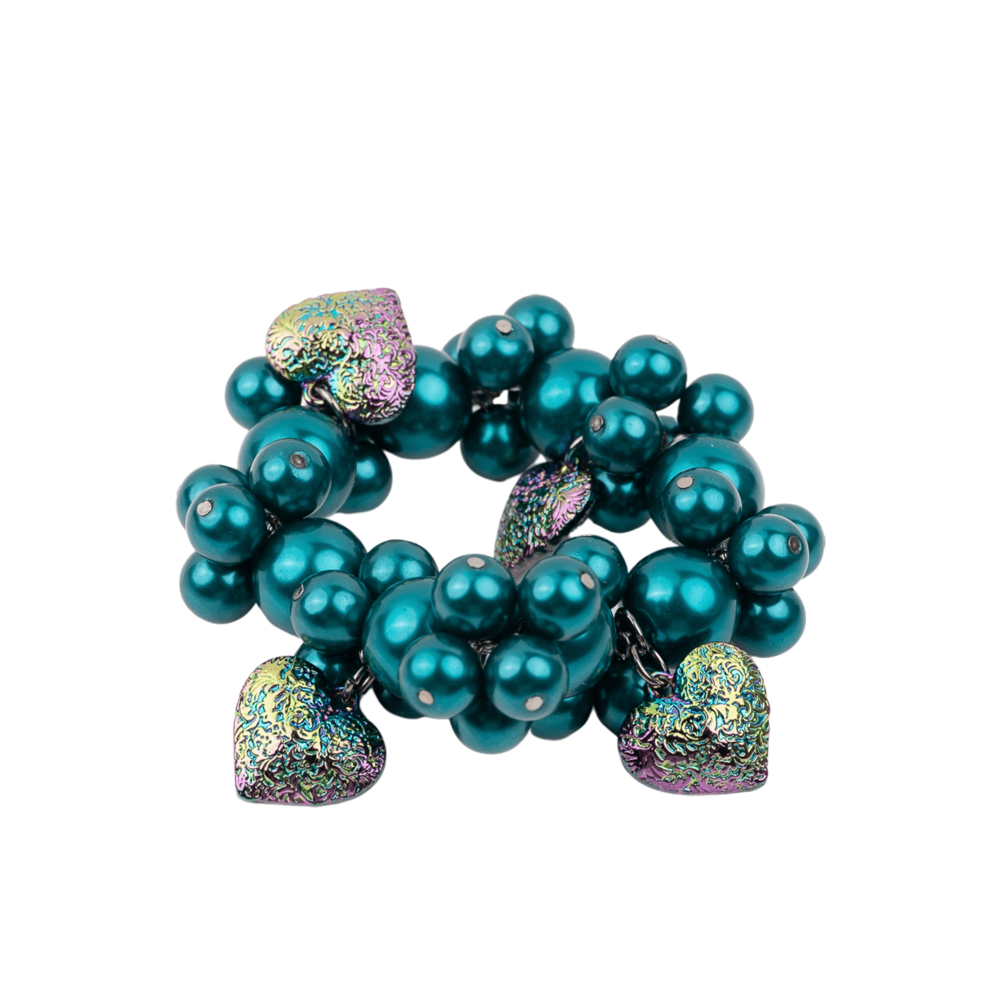 Amora Pearl Heart Stretch Bracelet - Rainbow Teal,Bracelets, Sassy Jones,