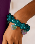 Amora Pearl Heart Stretch Bracelet - Rainbow Teal,Bracelets, Sassy Jones,
