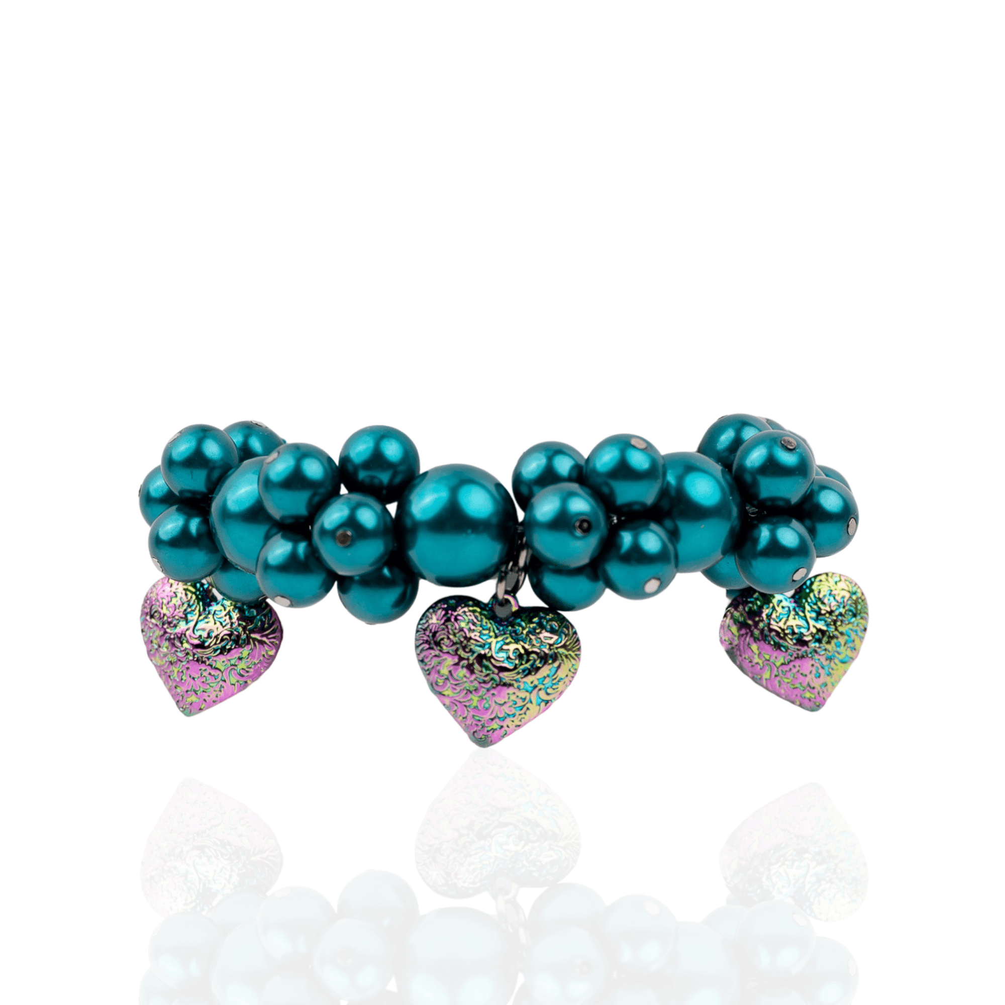 Amora Pearl Heart Stretch Bracelet - Rainbow Teal,Bracelets, Sassy Jones,