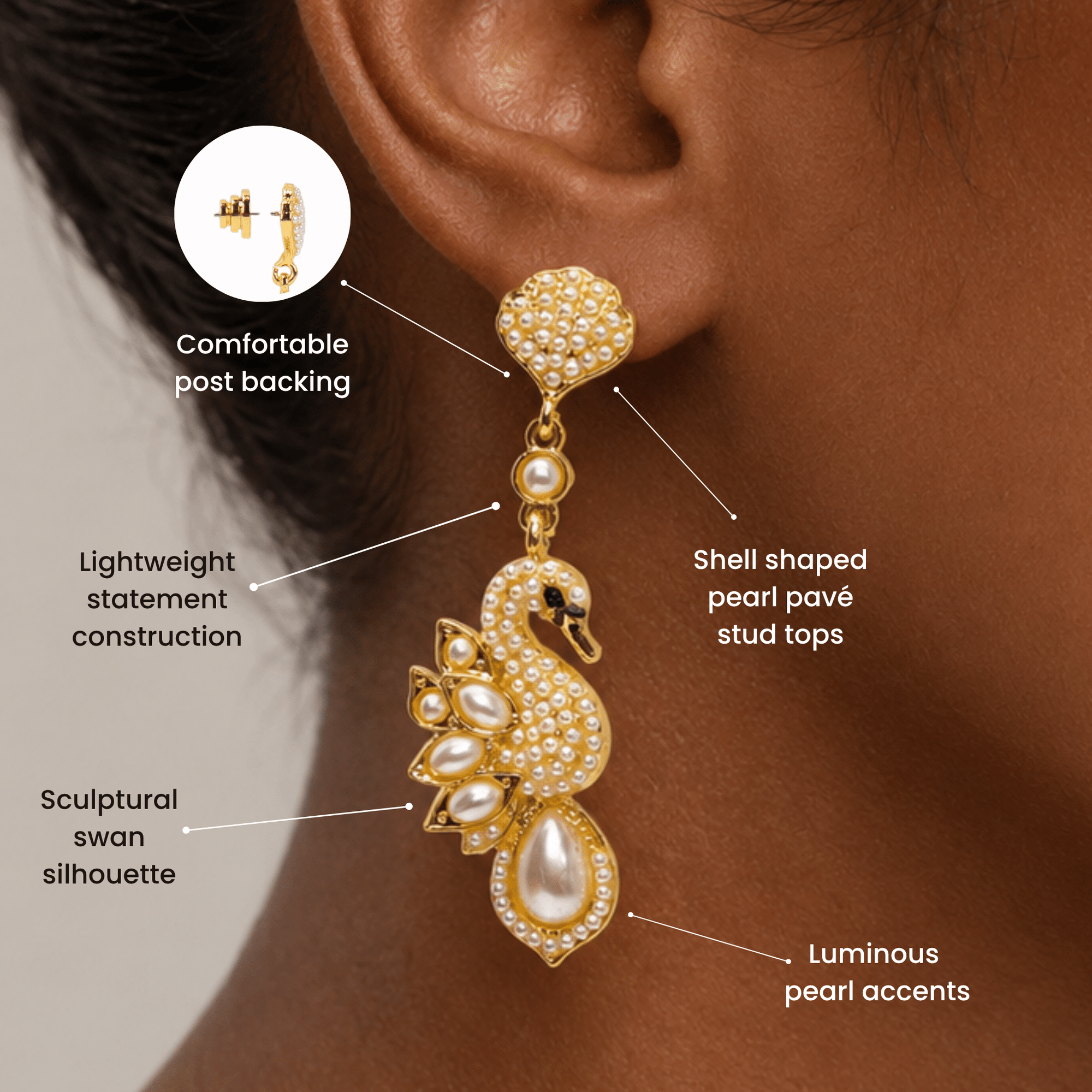 Anastasia Pearl Swan Dangle Earrings,Earrings, Sassy Jones,