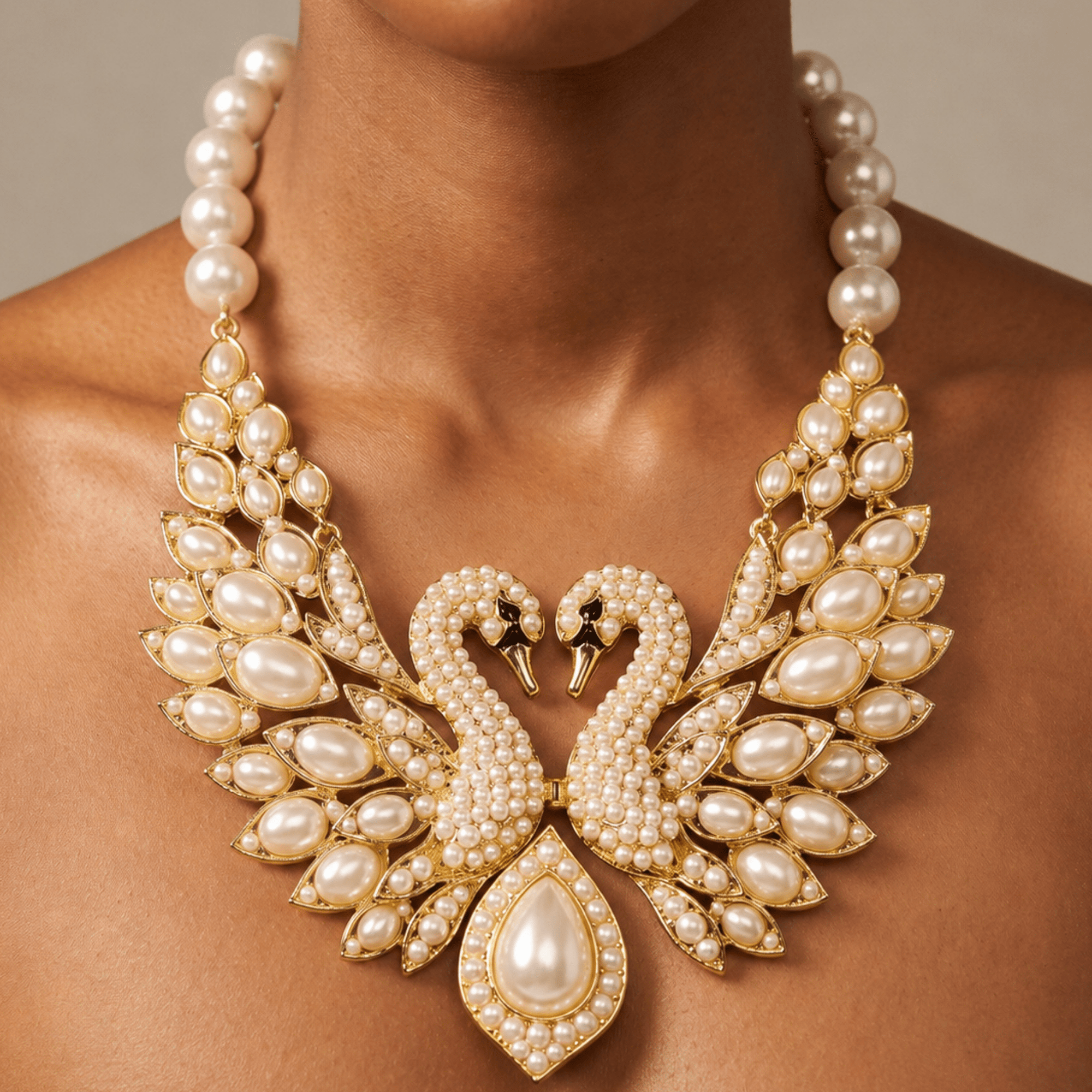 Anastasia Pearl Swan Statement Hinge Bib,Necklaces, Sassy Jones,