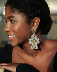 Angelica Champagne Cross Dangles - Black,Earrings, Sassy Jones,