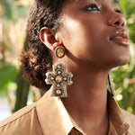 Angelica Champagne Cross Dangles - Black,Earrings, Sassy Jones,