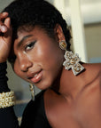 Angelica Champagne Cross Dangles - Black,Earrings, Sassy Jones,