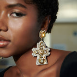 Angelica Champagne Cross Dangles - Black,Earrings, Sassy Jones,