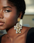 Angelica Champagne Cross Dangles - Black,Earrings, Sassy Jones,