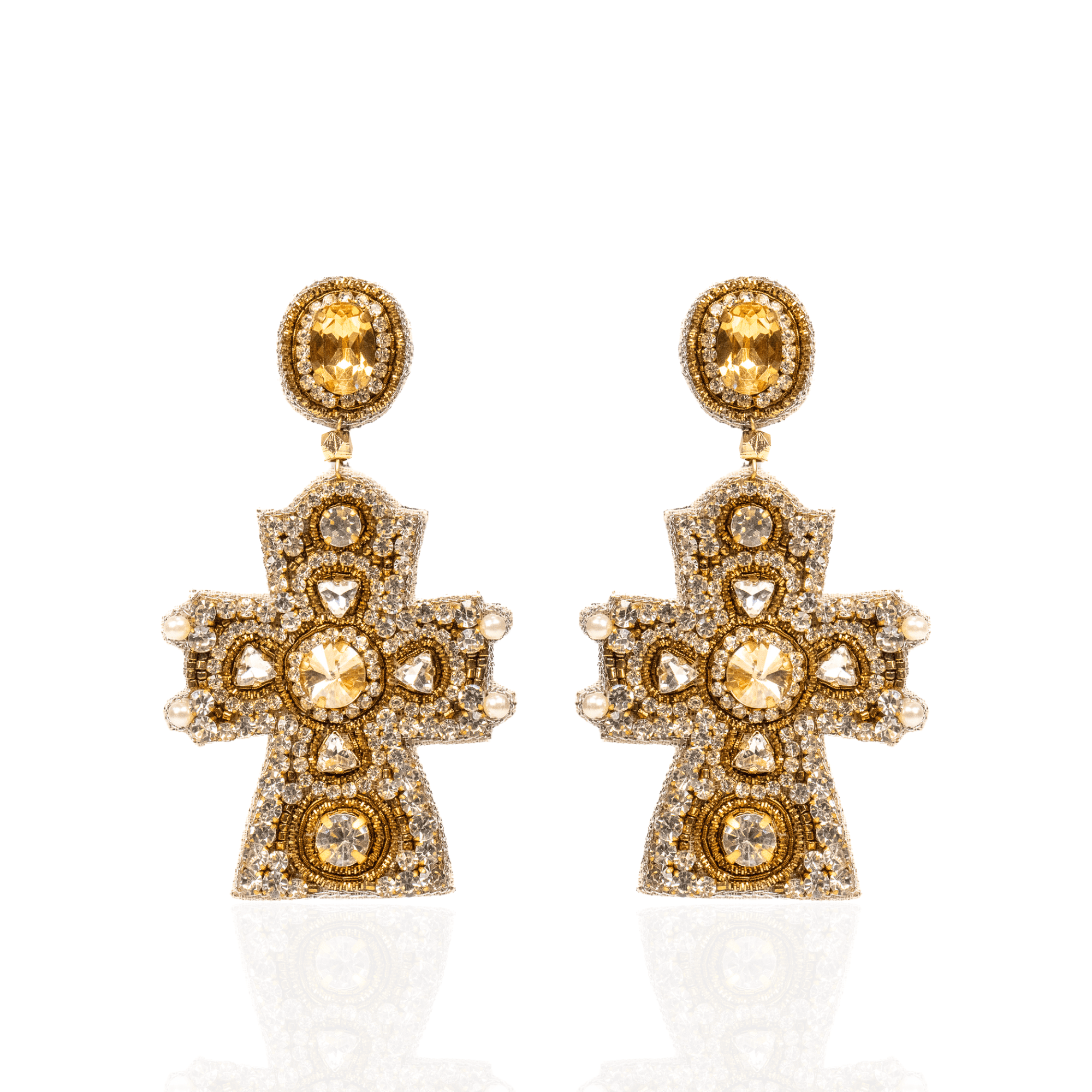 Angelica Champagne Cross Dangles - Black,Earrings, Sassy Jones, cross earrings, statement earrings