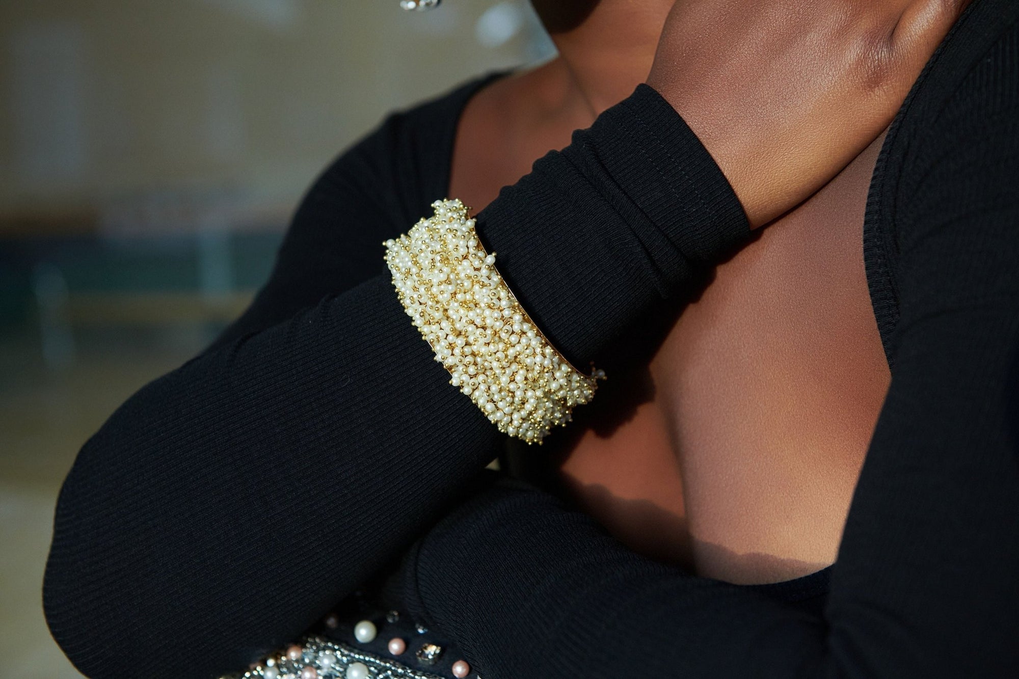 Angelica Pearl Encrusted Bangle,Bracelets, Sassy Jones,