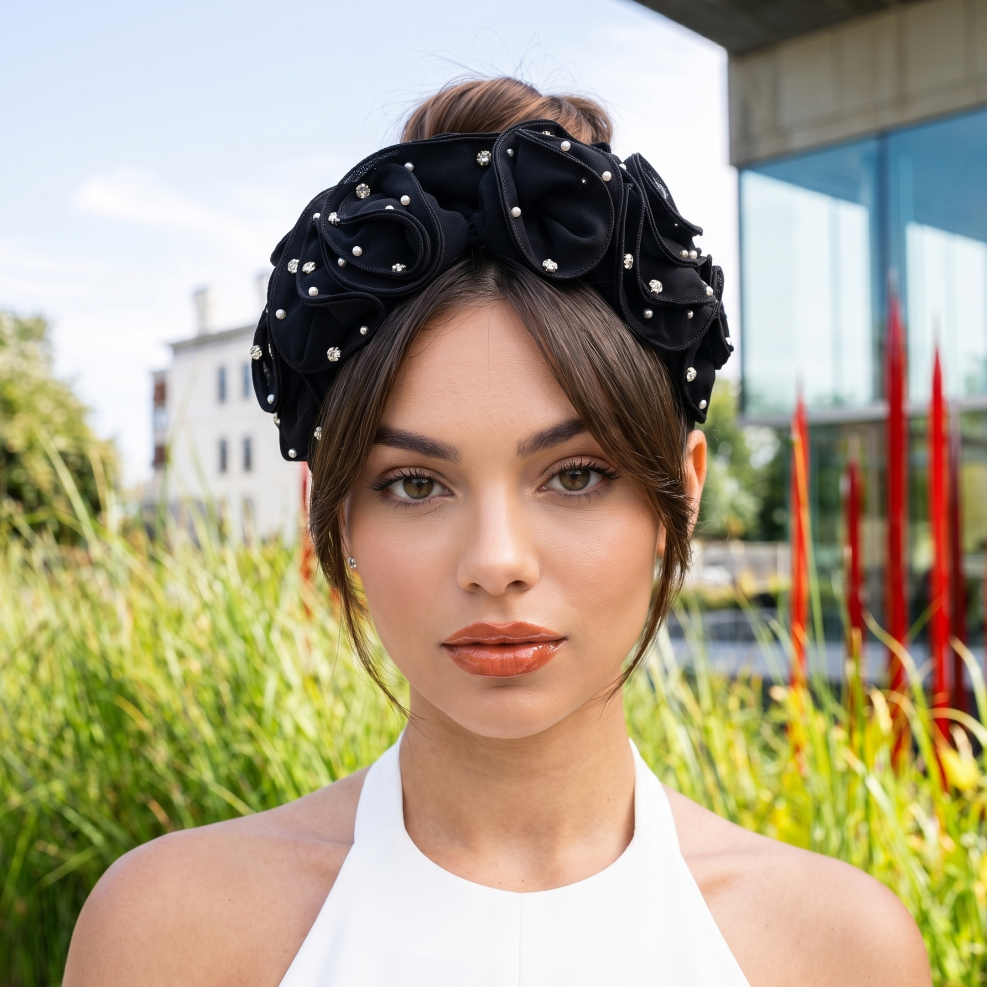 Angelique Ruffle Headband - Black,Headbands, Sassy Jones,