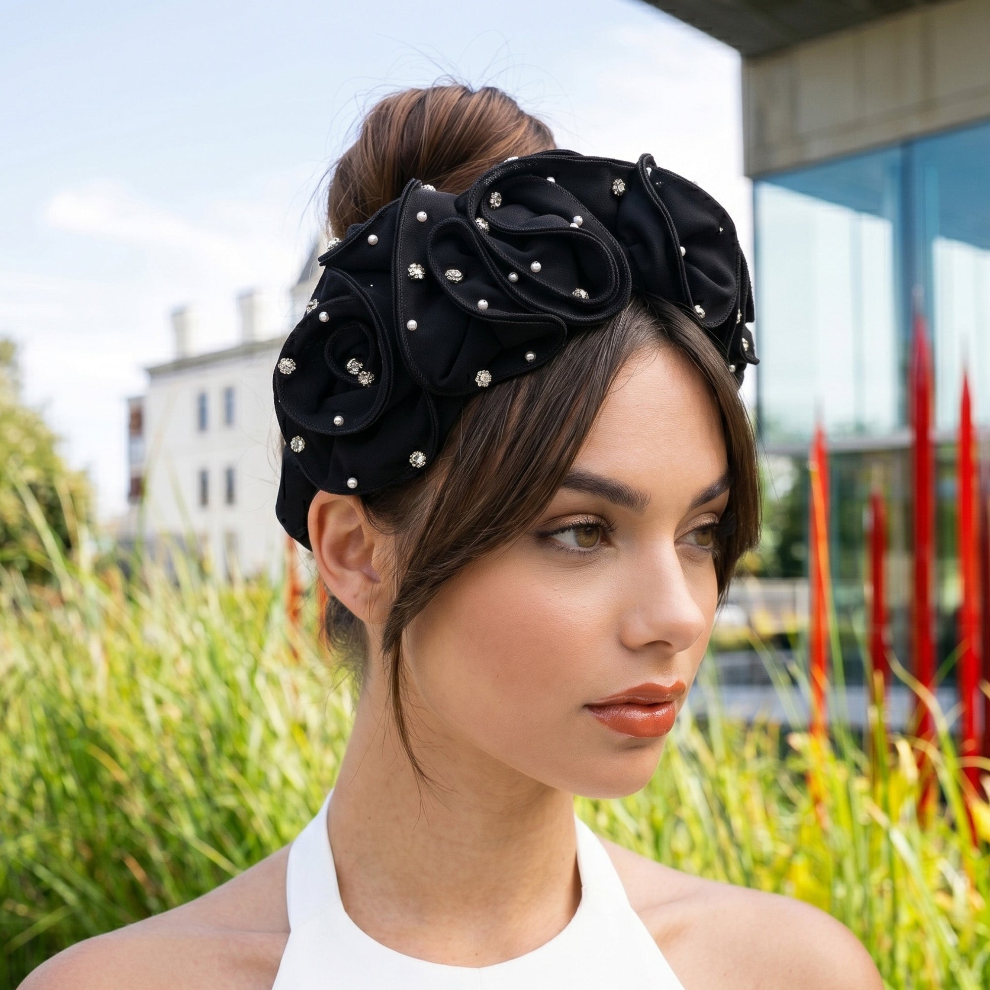 Angelique Ruffle Headband - Black,Headbands, Sassy Jones,