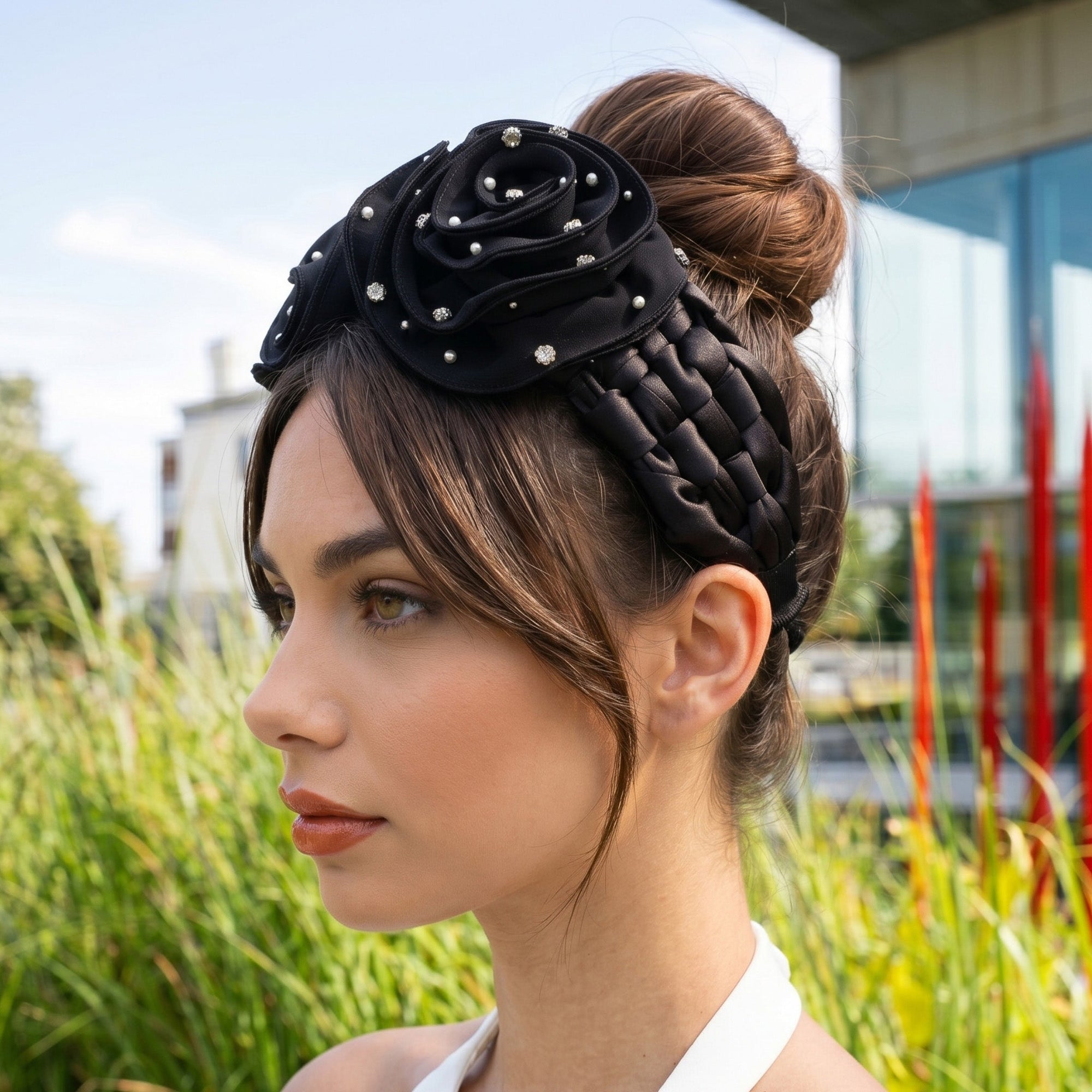 Angelique Ruffle Headband - Black,Headbands, Sassy Jones,
