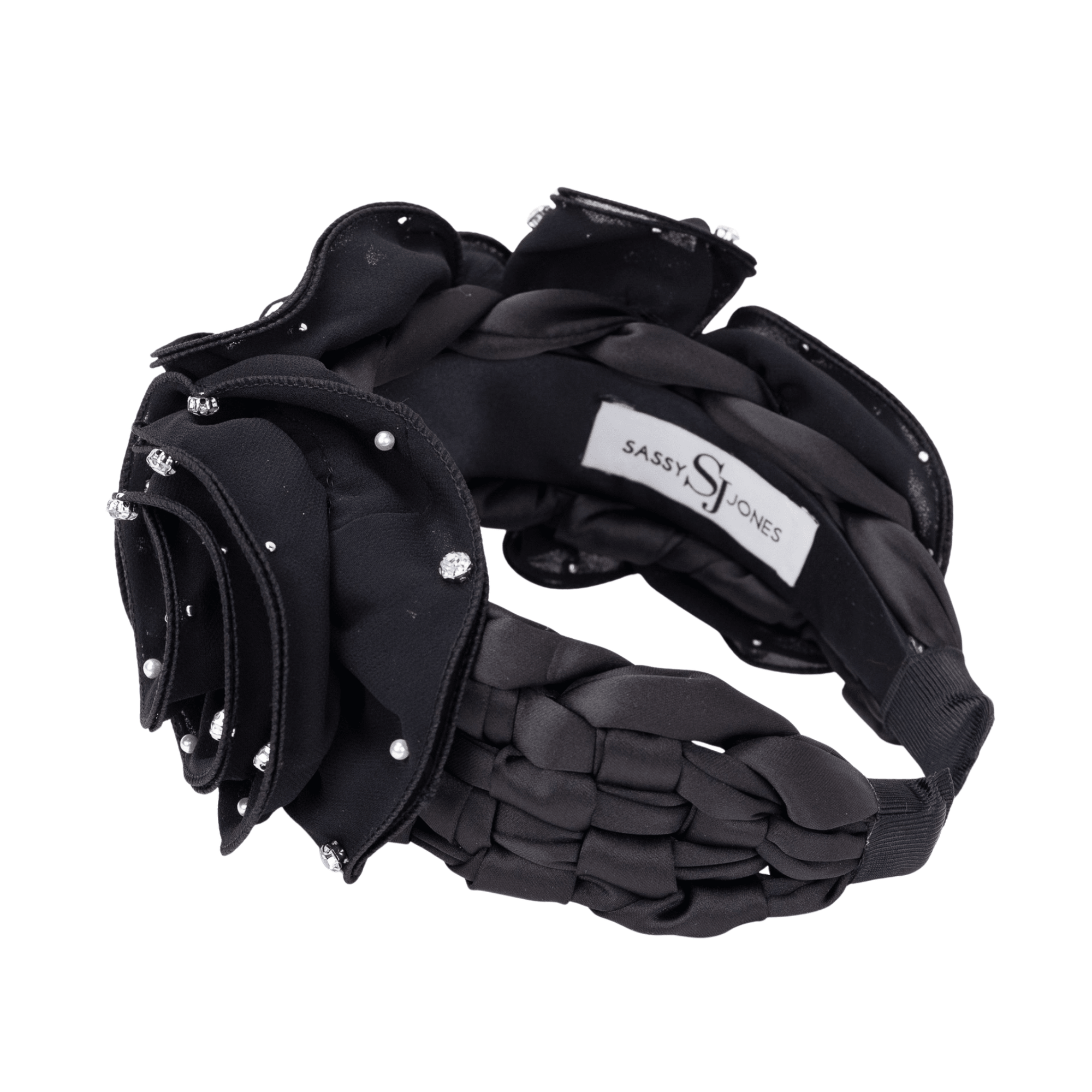 Angelique Ruffle Headband - Black,Headbands, Sassy Jones,