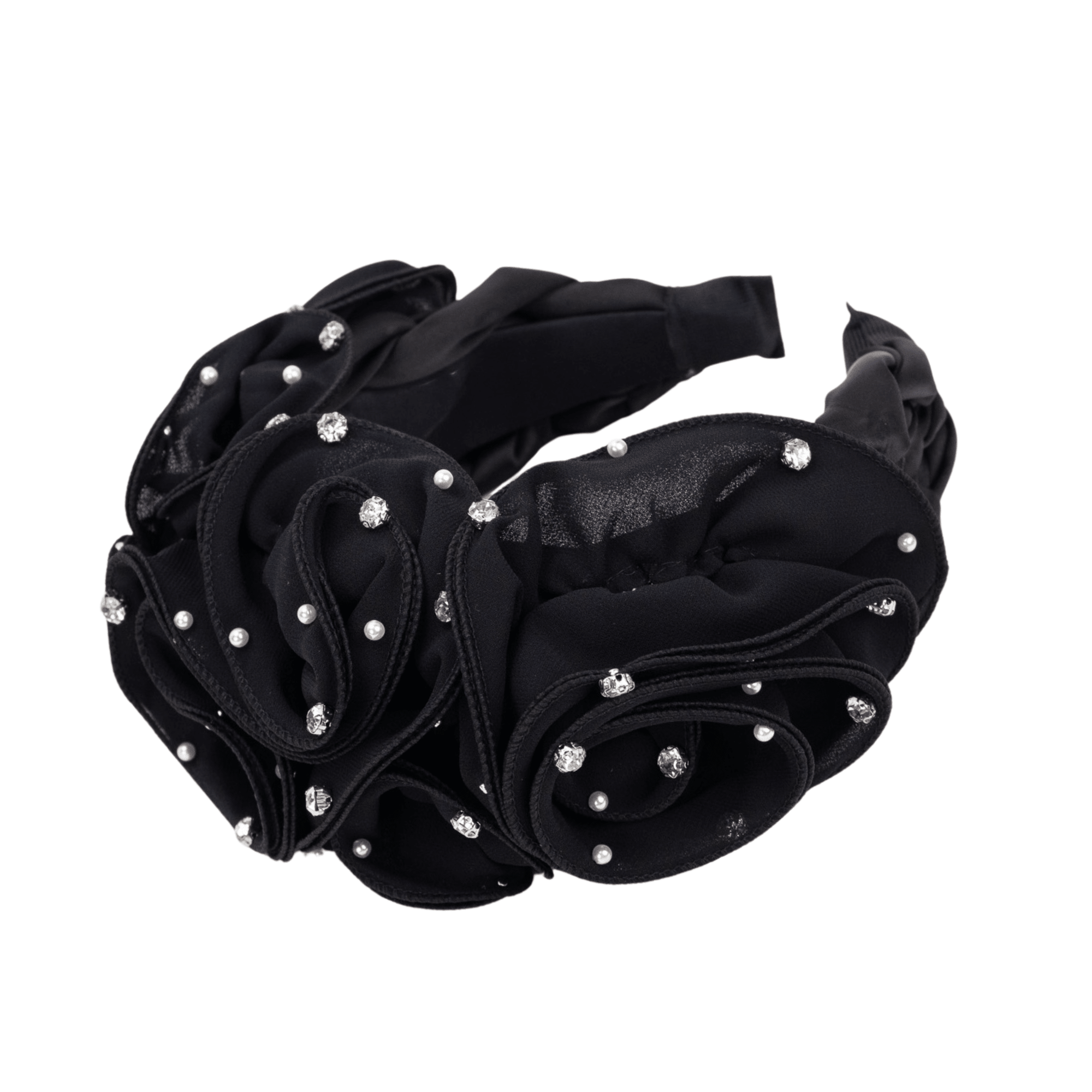 Angelique Ruffle Headband - Black,Headbands, Sassy Jones,