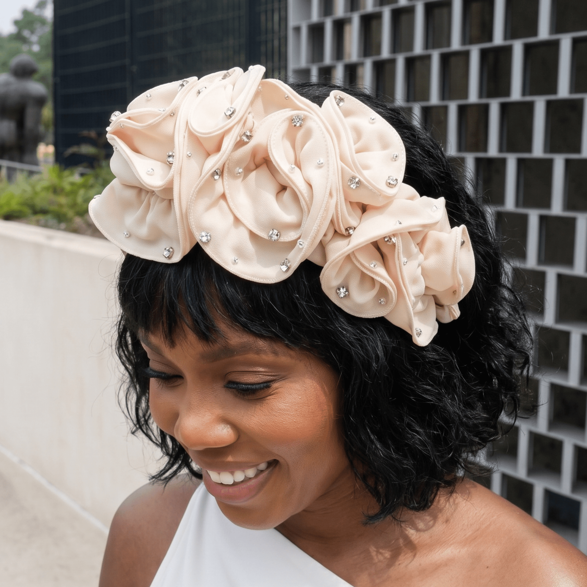 Angelique Ruffle Headband - Ivory,Headbands, Sassy Jones,