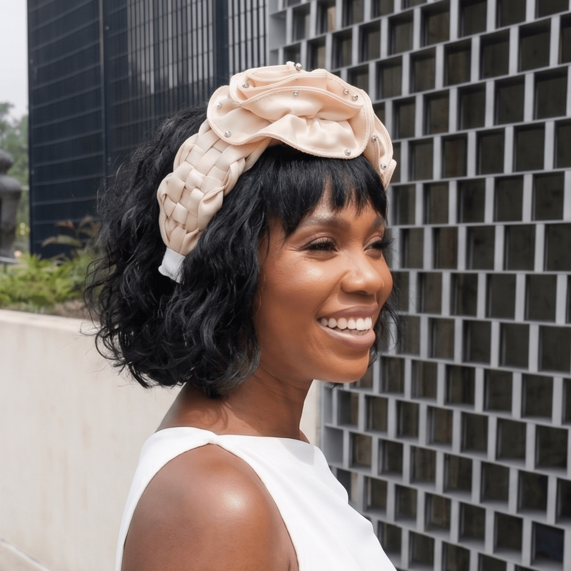 Angelique Ruffle Headband - Ivory,Headbands, Sassy Jones,