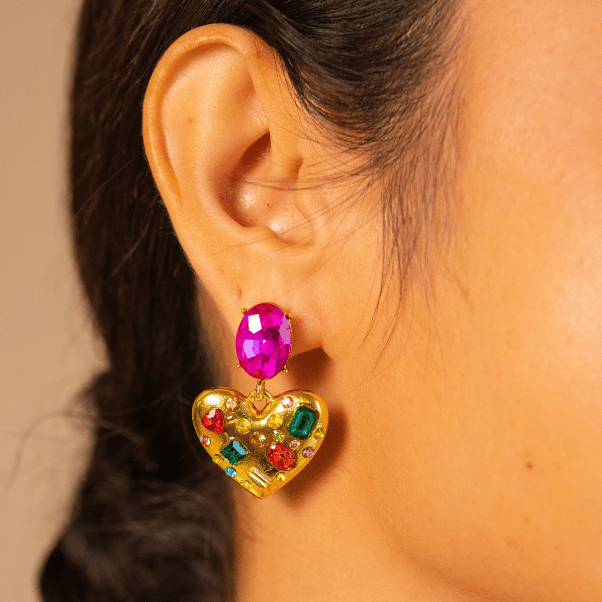 Arabella Crystal Heart Dangles,Earrings, Sassy Jones,