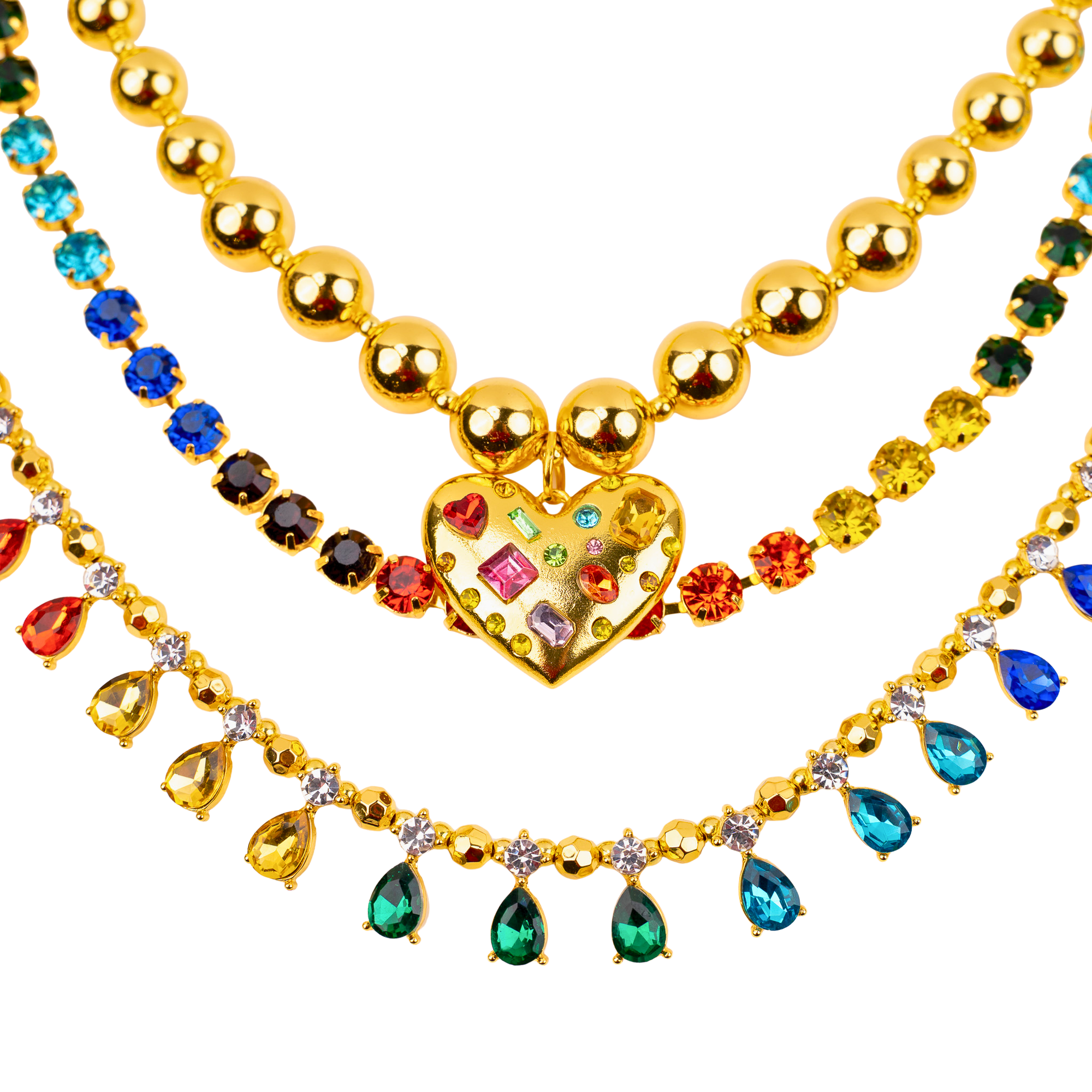 Arabella Crystal Heart Layer Chain,Necklaces, Sassy Jones,