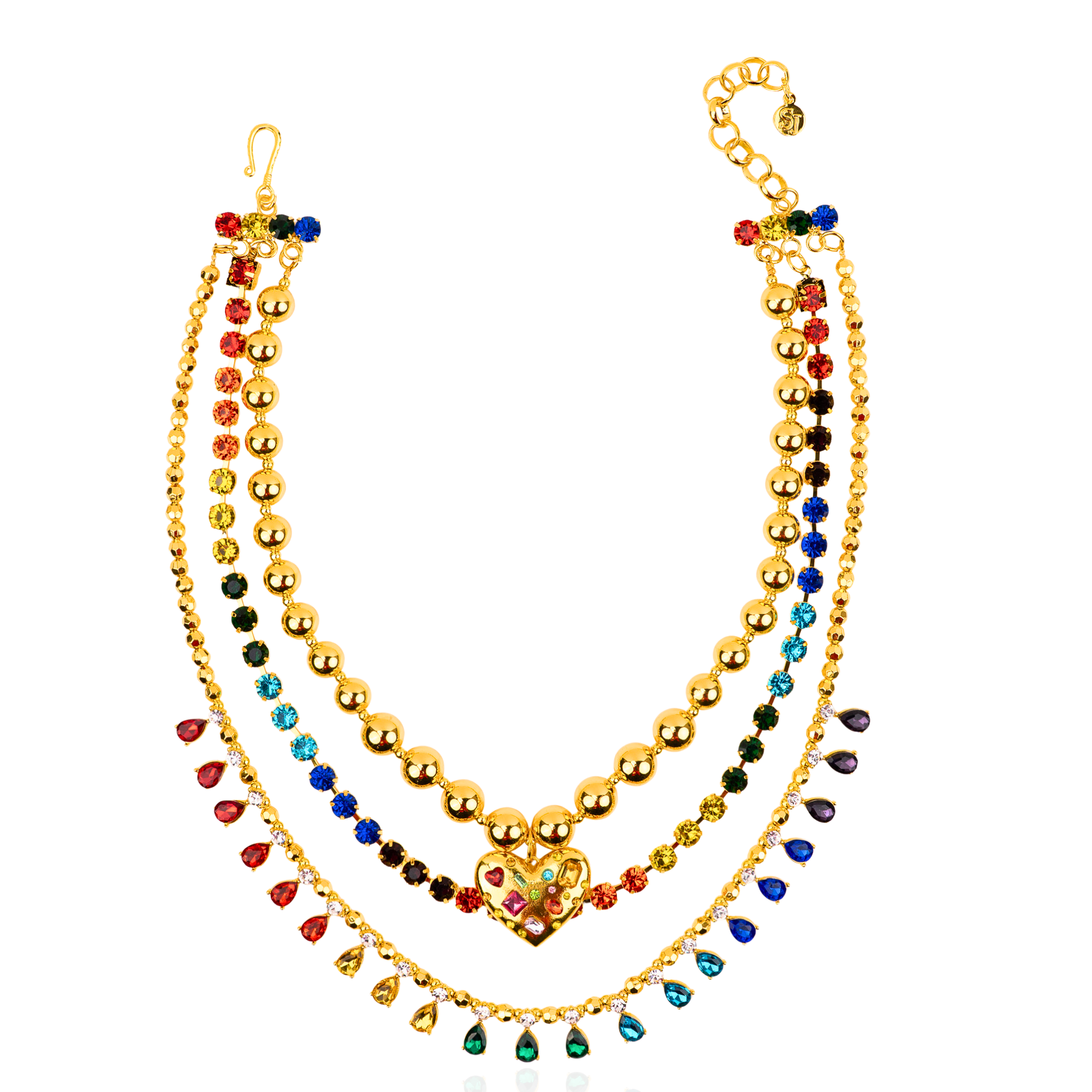 Arabella Crystal Heart Layer Chain,Necklaces, Sassy Jones,