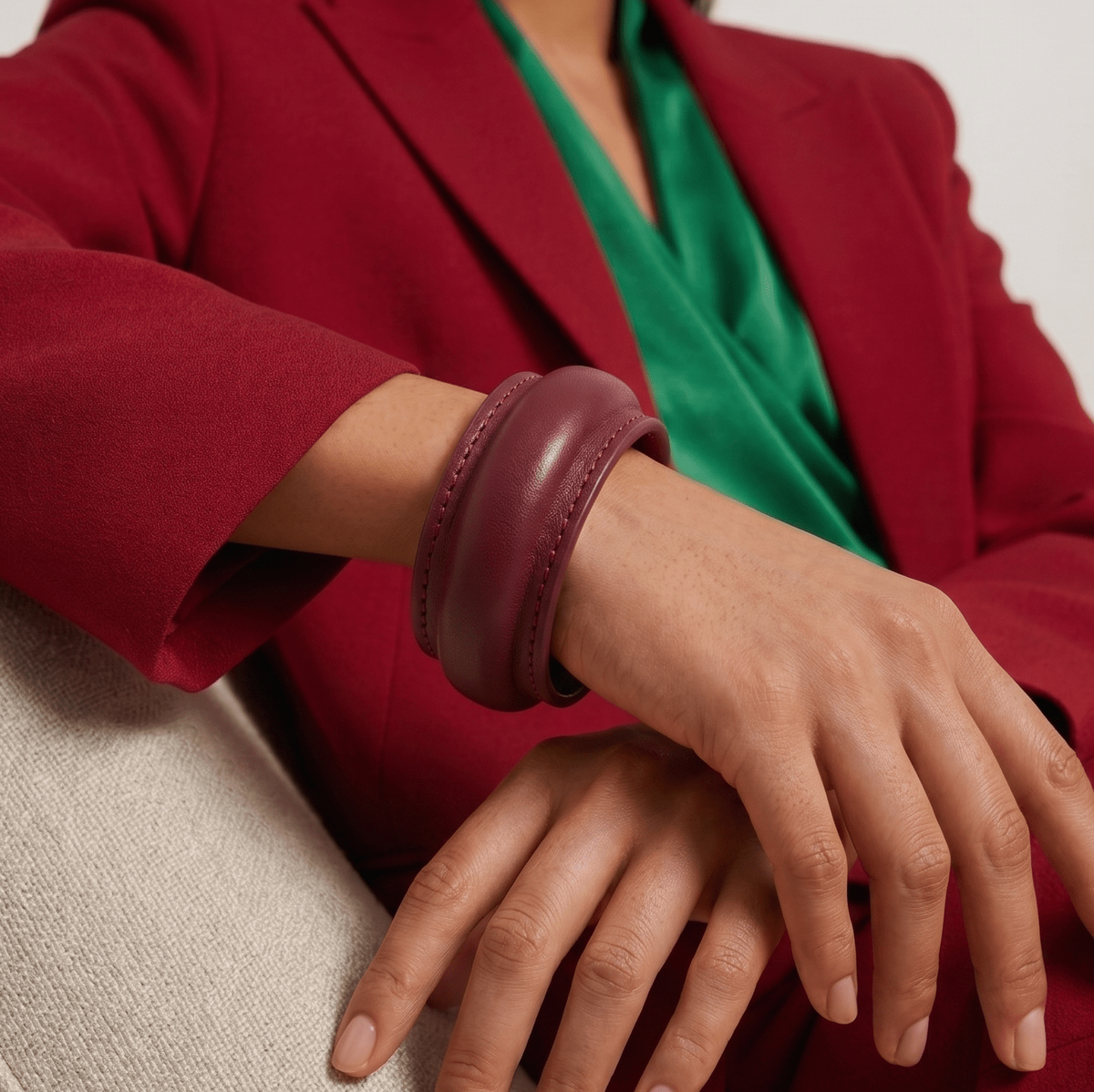 Asha Crimson Leatherette Cuff