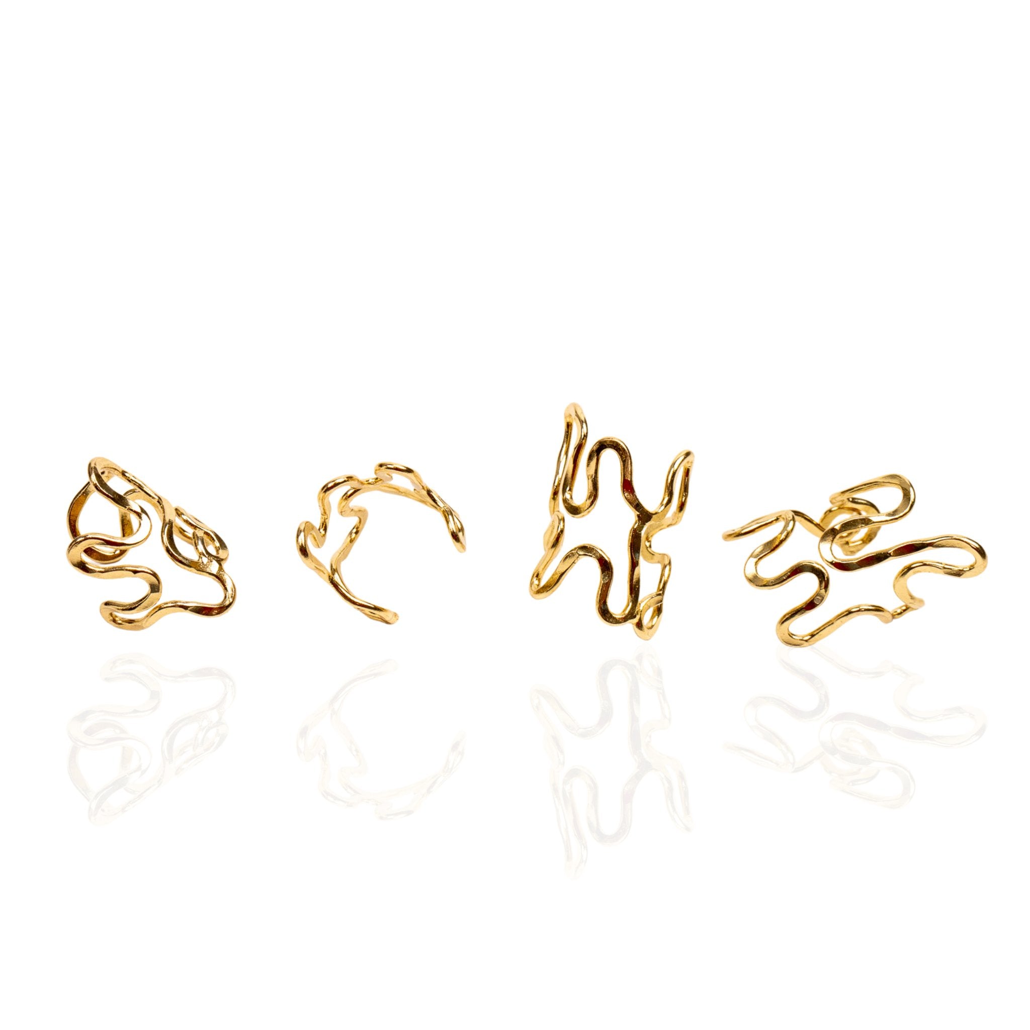 Asili 4pc Midi Adjustable Ring Set - Wired Gold,Rings, Sassy Jones,