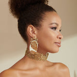 Asili Leather Mohair Statement Earrings - Giraffe/Wired Gold,Earrings, Sassy Jones,