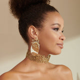 Asili Leather Mohair Statement Earrings - Giraffe/Wired Gold,Earrings, Sassy Jones,