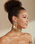 Asili Leather Mohair Statement Earrings - Giraffe/Wired Gold,Earrings, Sassy Jones,