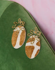 Asili Leather Mohair Statement Earrings - Giraffe/Wired Gold,Earrings, Sassy Jones,