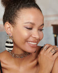 Asili Leather Mohair Statement Earrings - Zebra / Wired Silver,Earrings, Sassy Jones,