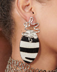 Asili Leather Mohair Statement Earrings - Zebra / Wired Silver,Earrings, Sassy Jones,