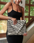 Asili Mohair Leather Envelope Clutch - Zebra,Handbags, Sassy Jones,