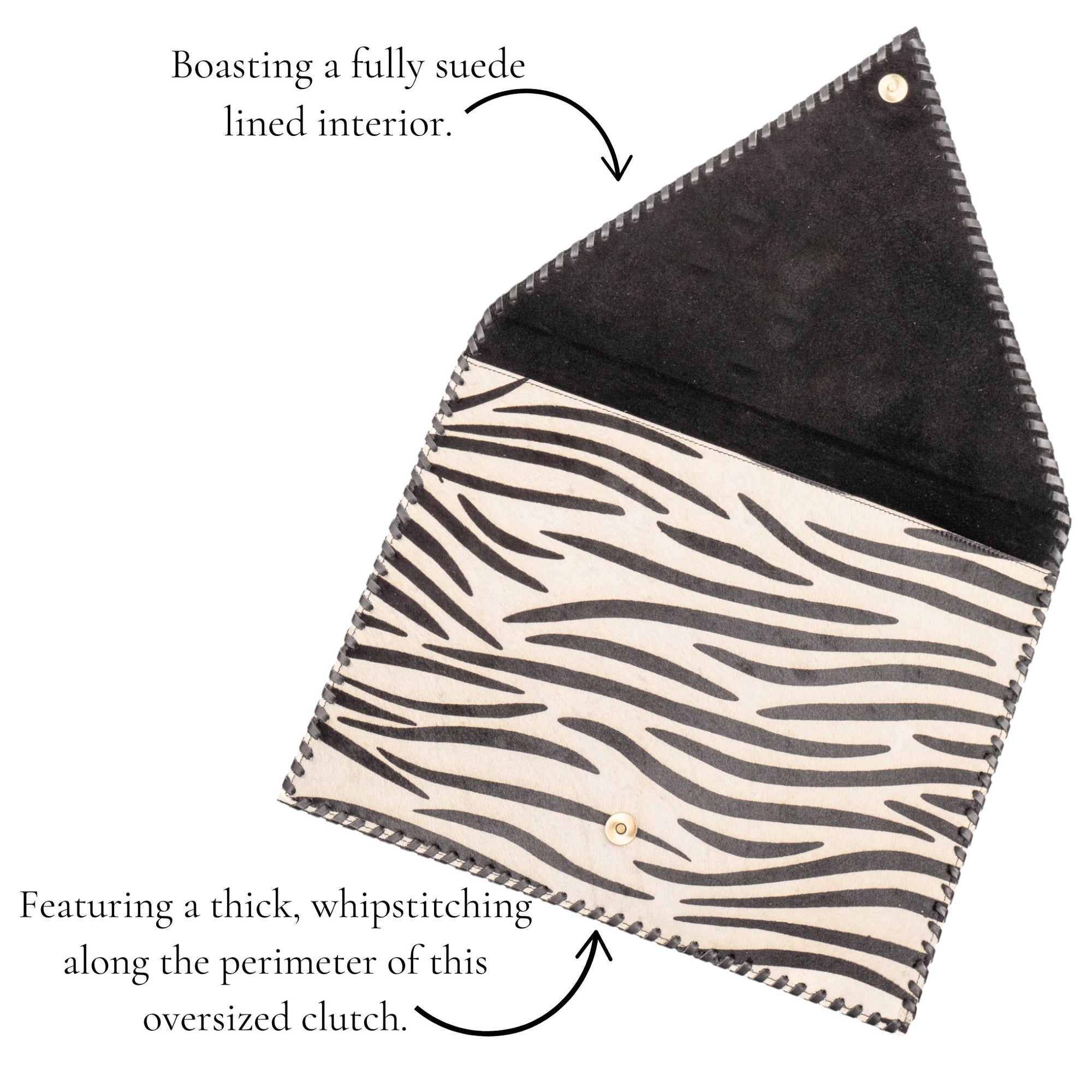 Asili Mohair Leather Envelope Clutch - Zebra,Handbags, Sassy Jones,