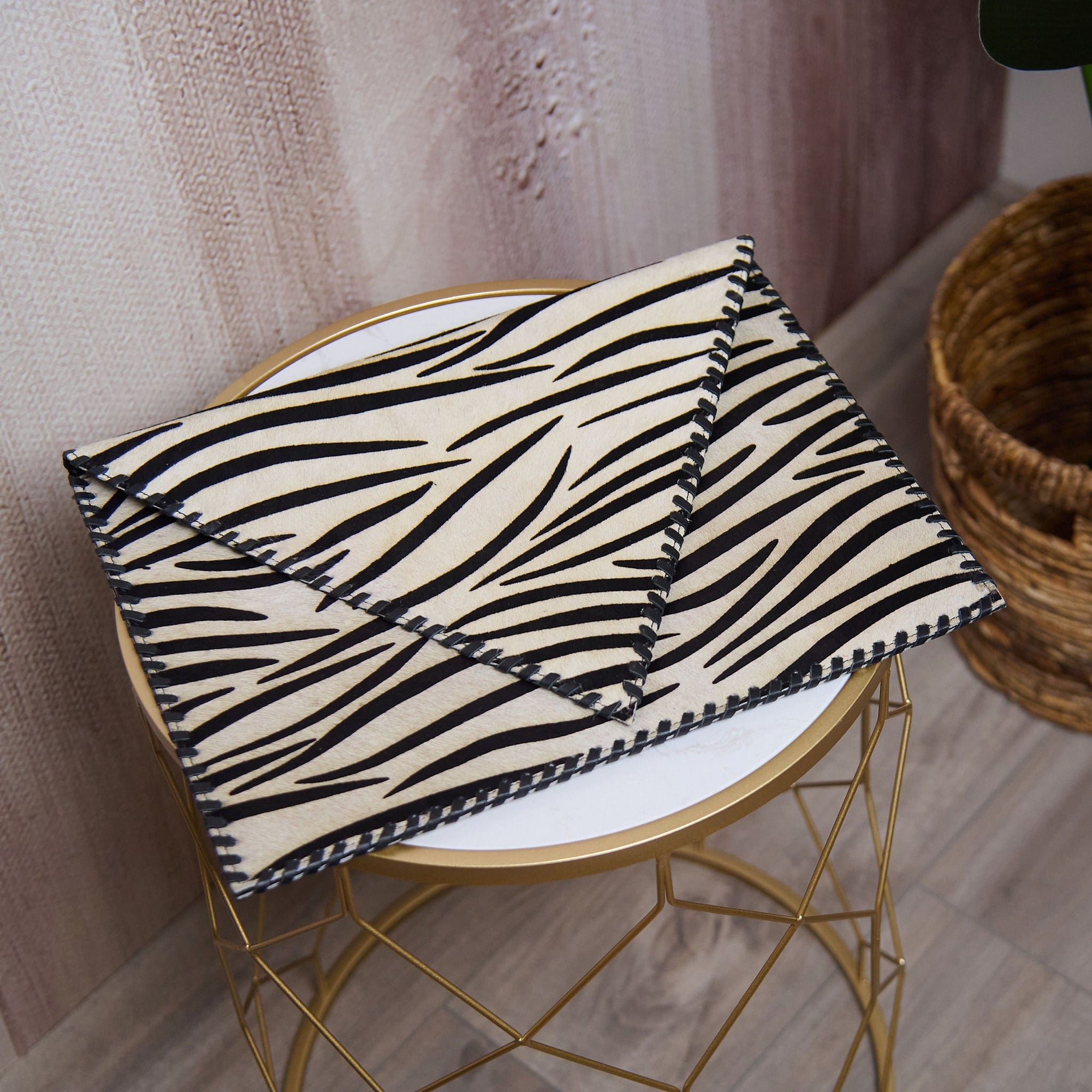 Asili Mohair Leather Envelope Clutch - Zebra,Handbags, Sassy Jones,