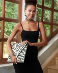 Asili Mohair Leather Envelope Clutch - Zebra,Handbags, Sassy Jones,