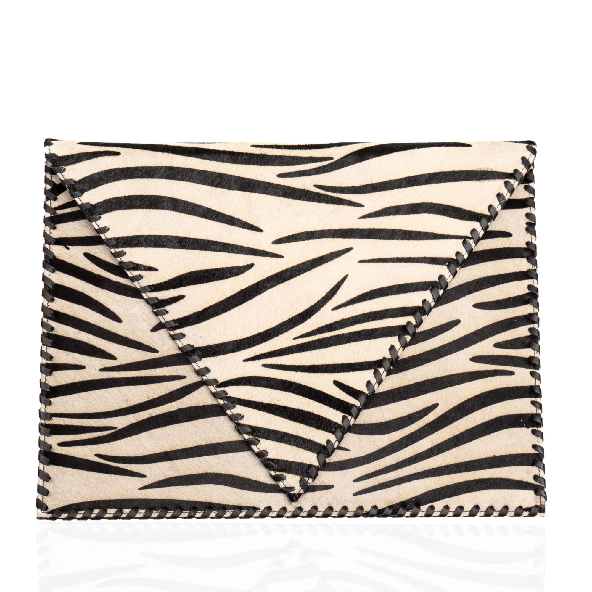 Asili Mohair Leather Envelope Clutch - Zebra,Handbags, Sassy Jones,