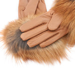 Aspen Fur and Leather Gloves - Cognac,, Sassy Jones,