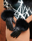 Aspen Fur and Leather Gloves - Black,Headbands, Sassy Jones,