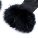 Aspen Pure Fox Fur and Sheepskin Leather Gloves - Lavish Black