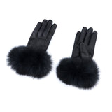 Aspen Pure Fox Fur and Sheepskin Leather Gloves - Lavish Black