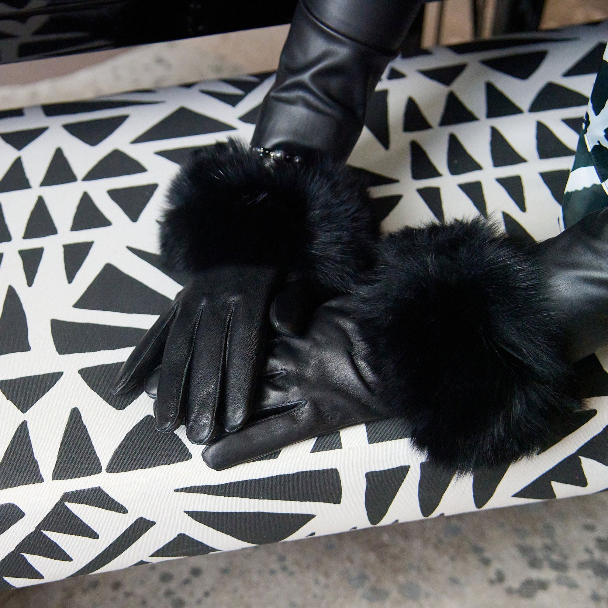 Aspen Fur and Leather Gloves - Black,Headbands, Sassy Jones,