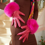 Aspen Fur and Leather Gloves - Hot Pink,, Sassy Jones,